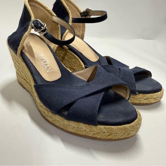 Stuart Weitzman Navy Wedge Sandals - Picture 3 of 10
